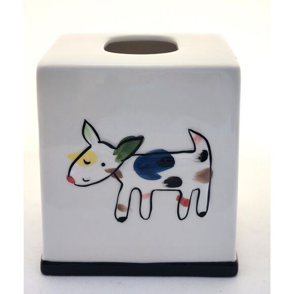 TISSUE HOLDER-JENNY FAW-Ceramic-Embossed-4 Sided Design-White-Unique-Any Room - Picture 5 of 13